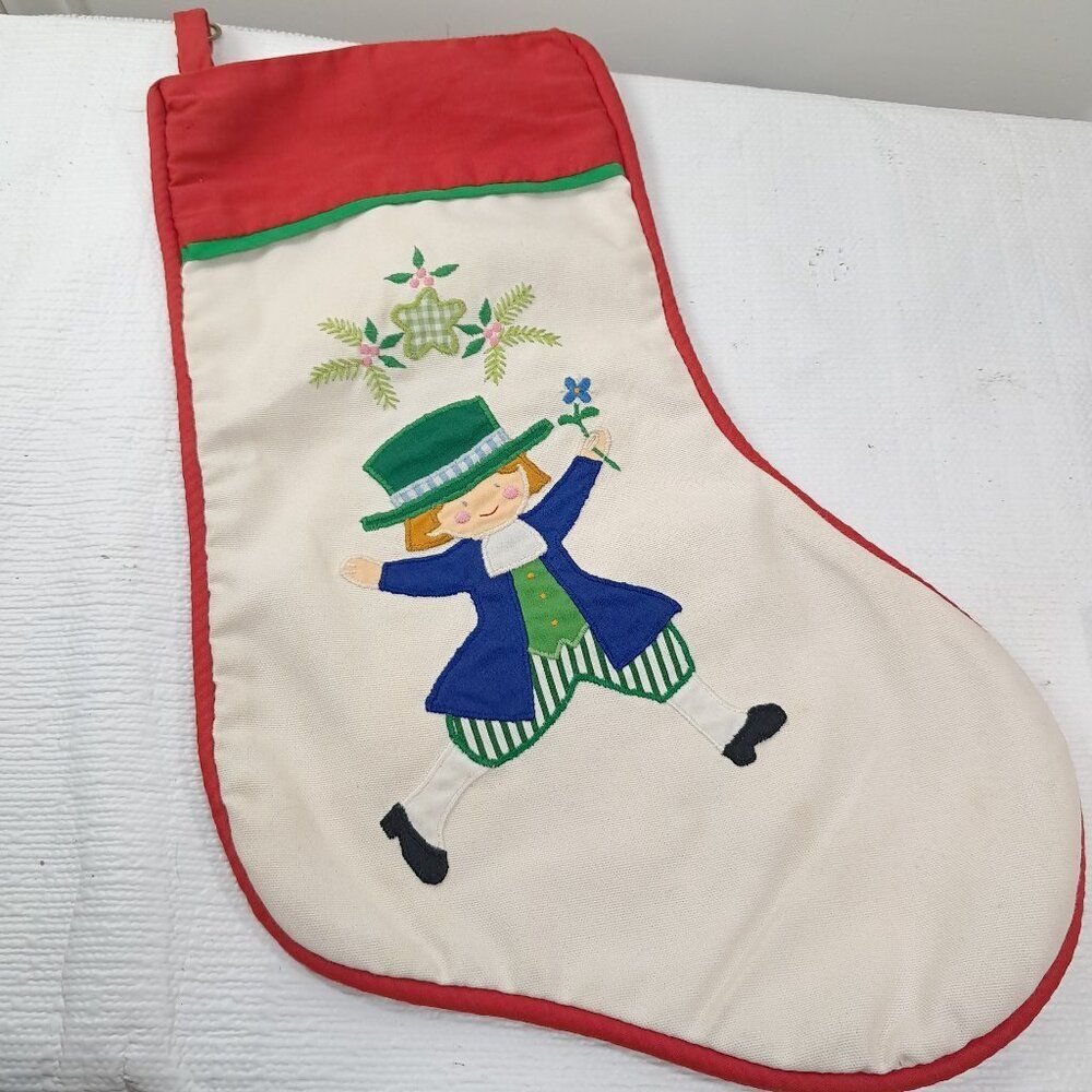 Vintage House of Hatten Christmas Stocking Victorian‎ Boy Dutch Flowers Applique